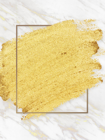 Gold paint with a golden rectangle frame on a white marble background illustration