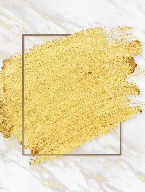 Gold paint with a golden rectangle frame on a white marble background illustration
